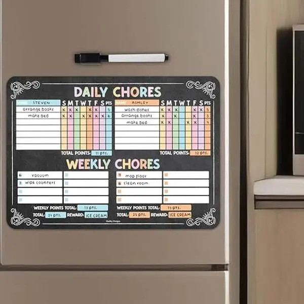 Hadley Designs Magnetic Dry Erase Kids Chore Chart - 10x14 in Pastel Colorful Weekly Planner, Magnetic Edge, Customizable Household Task Organizer for Kids & Adults, Promotes Responsibility (Office & Educational Stationery)