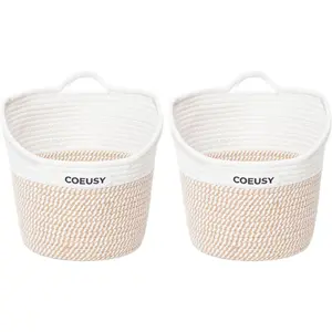 Coeusy Hanging Basket,Large Cotton Rope Wall Basket with Wide Open Top,Boho Hanging Wall Baskets for Nursery,Laundry,Door,Plants,2 Pack