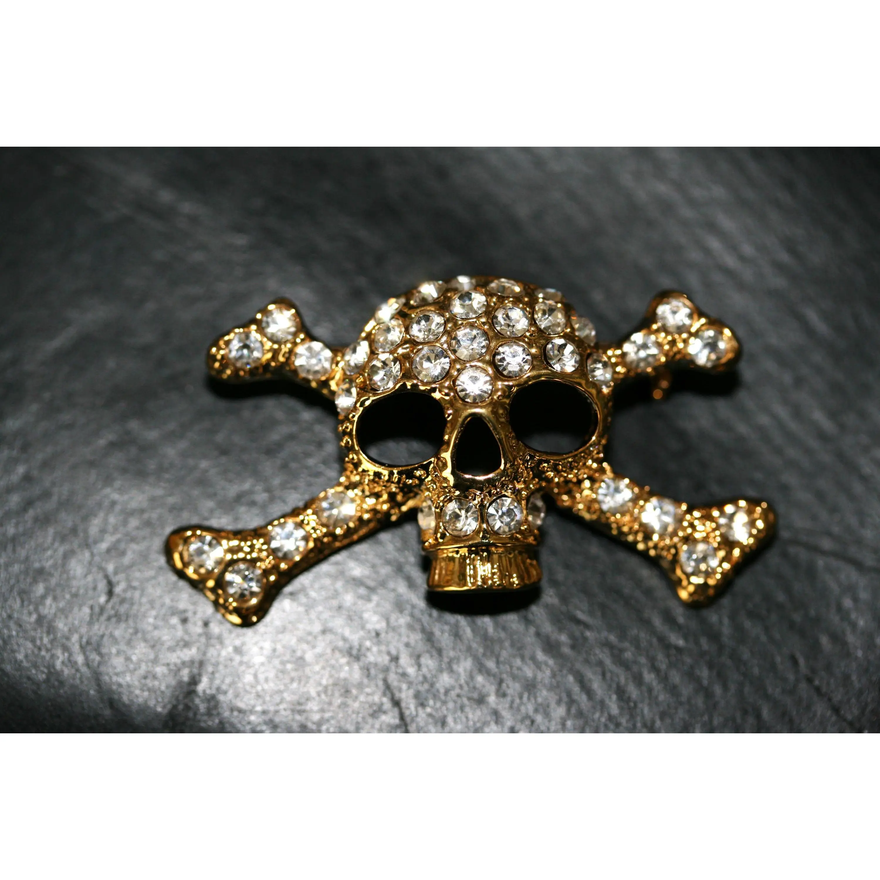 Goth Skull Head and Crossbones Fashion Jewelry, Sparkling Spooky Accessory for Female, Unique Birthday Gift Idea, Anniversary, Brooch, Halloween, Stone, Rhinestones, Spooky Gothic, Sparkly Accents, Halloween Aesthetic, Skull Cutout, Costume, Sparkling Acc