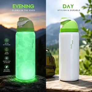 32oz Glow in The Dark Insulated Water Bottle with Straw, Leakproof Stainless Steel Vacuum Flask for Sports, Travel & Outdoor Use