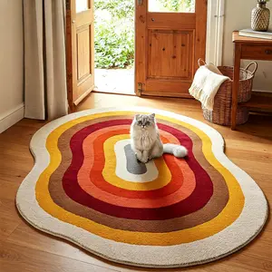 Irregular Shape Line Print Rug, 1 Count Non-slip Soft Floor Mat, Decorative Carpet for Home Living Room Bedroom, Home Decor, Geometric Pattern Rug