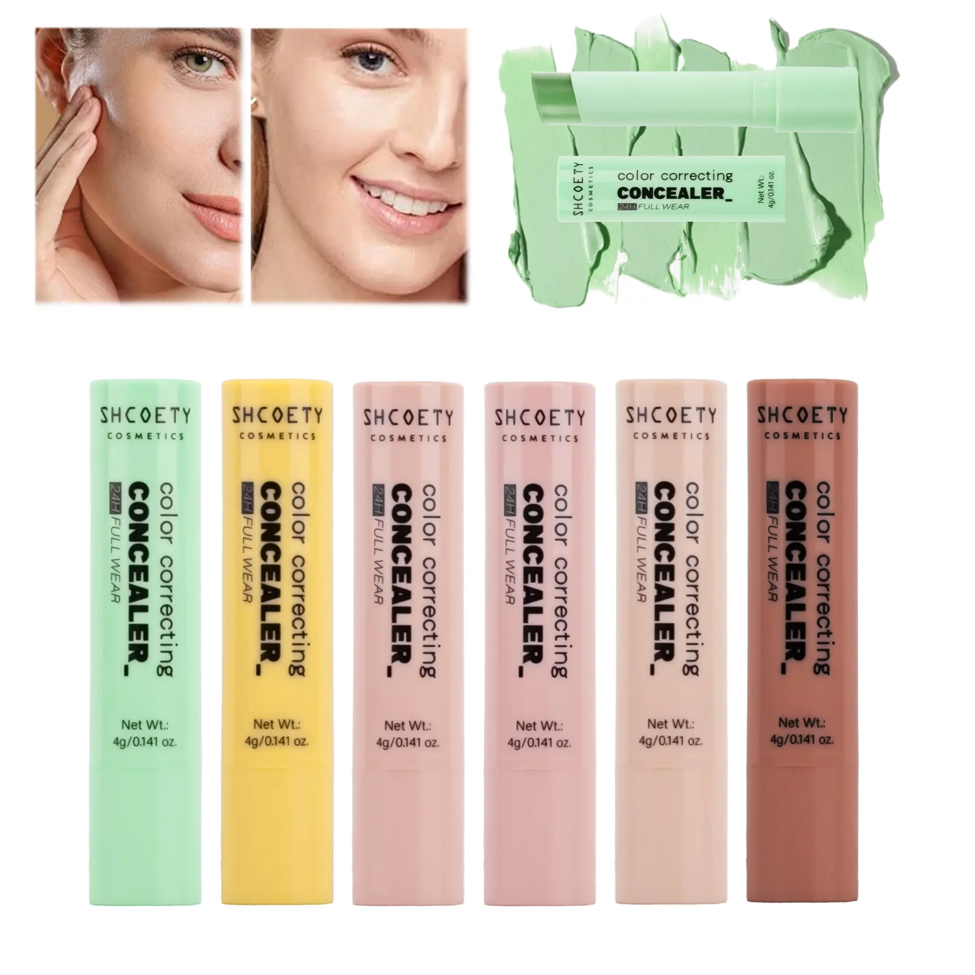 HCOETY Color Corrector Concealer Sticks, 6 Multi-Use Shades, Moisturizing Blendable Cream Concealer, Sweatproof Makeup Stick for Color Correction & Contour