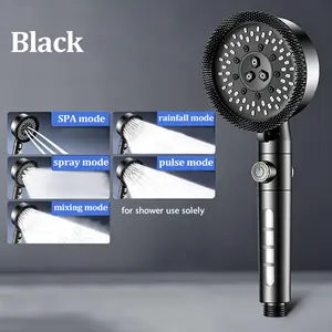 High-Pressure Shower Head, Filtered Handheld Shower, 5 Spray Modes, One-Touch Shut Off, Flexible Brush, Durable Plastic, Water-Saving, Modern Bathroom Accessory