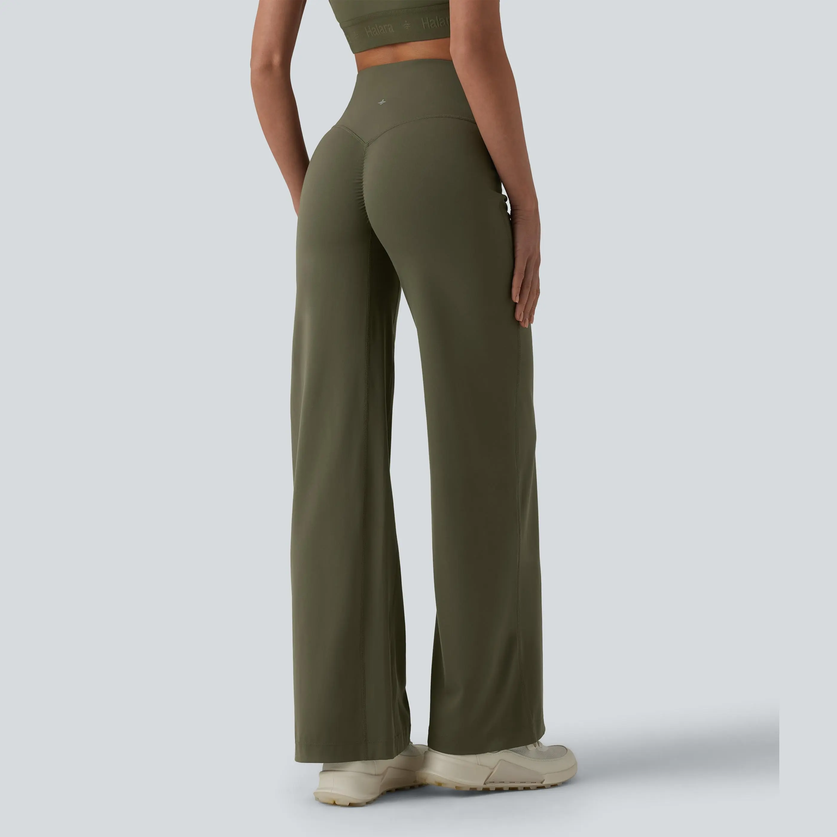 Halara SoftlyZero High Waisted Tummy Control Straight Leg Ruched Yoga Pants-UPF50+