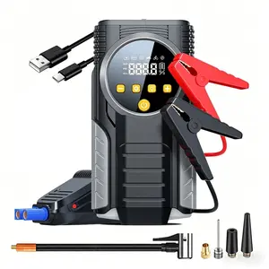 Gift for Mother's Day & Father's Day 8000mAh Ultra-Safe Car Jump Starter Starts all vehicles with 12V batteries. Equipped with a 150 PSI air compressor, 18W fast charging, tire pressure monitoring and LED lights. Includes jumper cables and air hose.