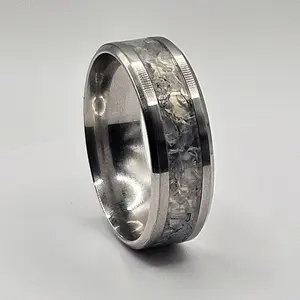 October's birthstone Opal Stainless Steel sizes 4.5-12 8mm,6mm and 2mm width Rock Natural Crystal Ring energy healing