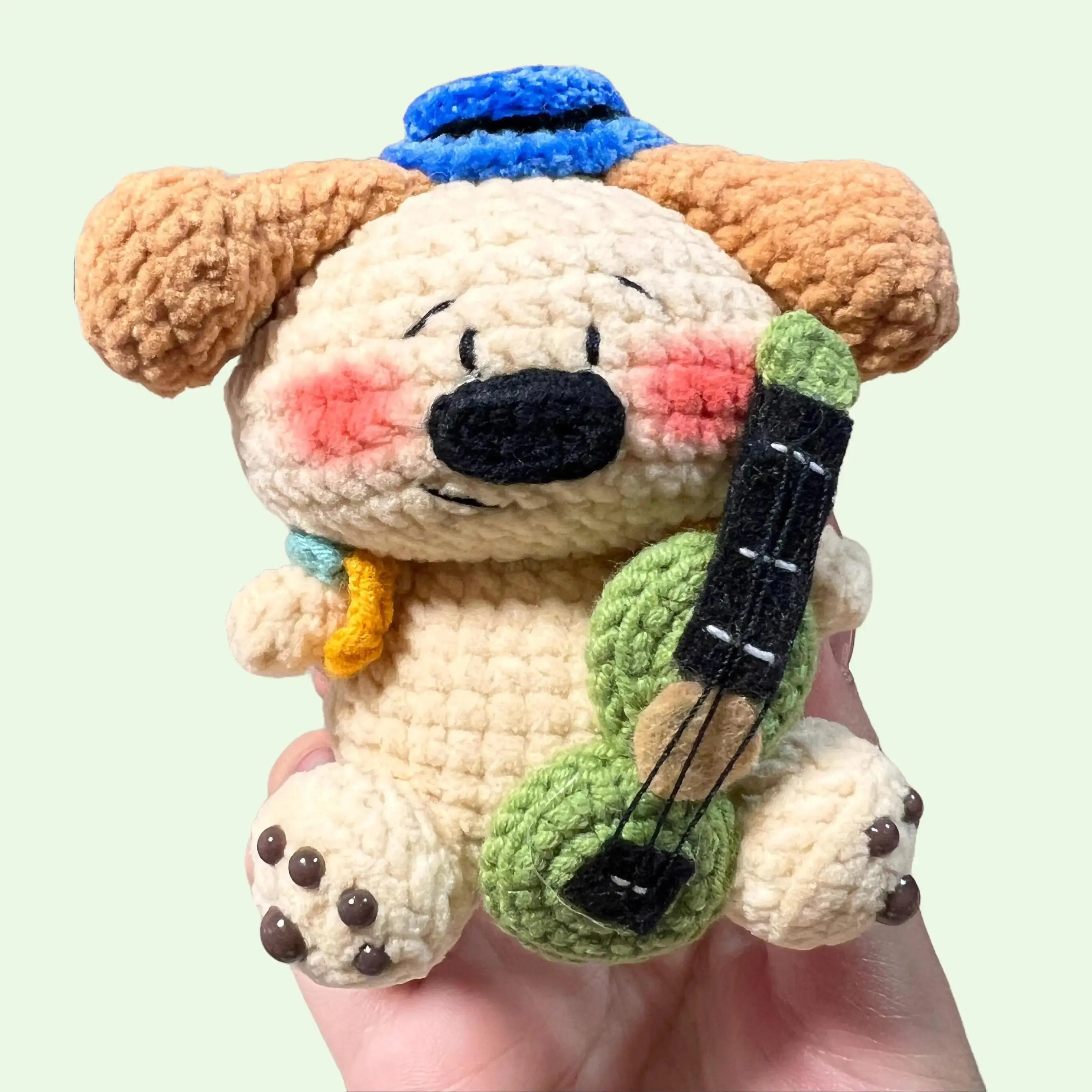 Handmade Amigurumi Crochet Dog Playing Guitar Plushie