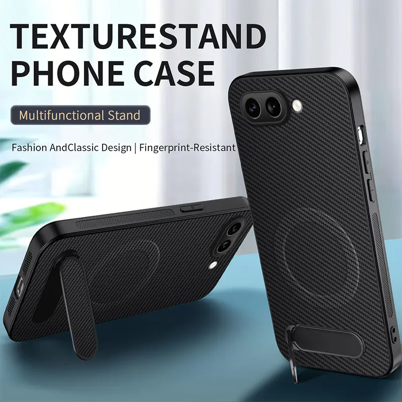 Magnetic Leather Smartphone Case - Compatible with Google Pixel 10A/9A/7 Pro/6A, MagSafe-Supportive, Adjustable Kickstand, Shockproof Bumper, Slim Casing for Protection & Handheld Use