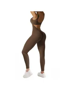 one Piece Jumpsuits for Women Tummy Control V Back Scrunch Butt Jumpsuit Sleeveless Bodycon Yoga Workout Romper Pants Casul