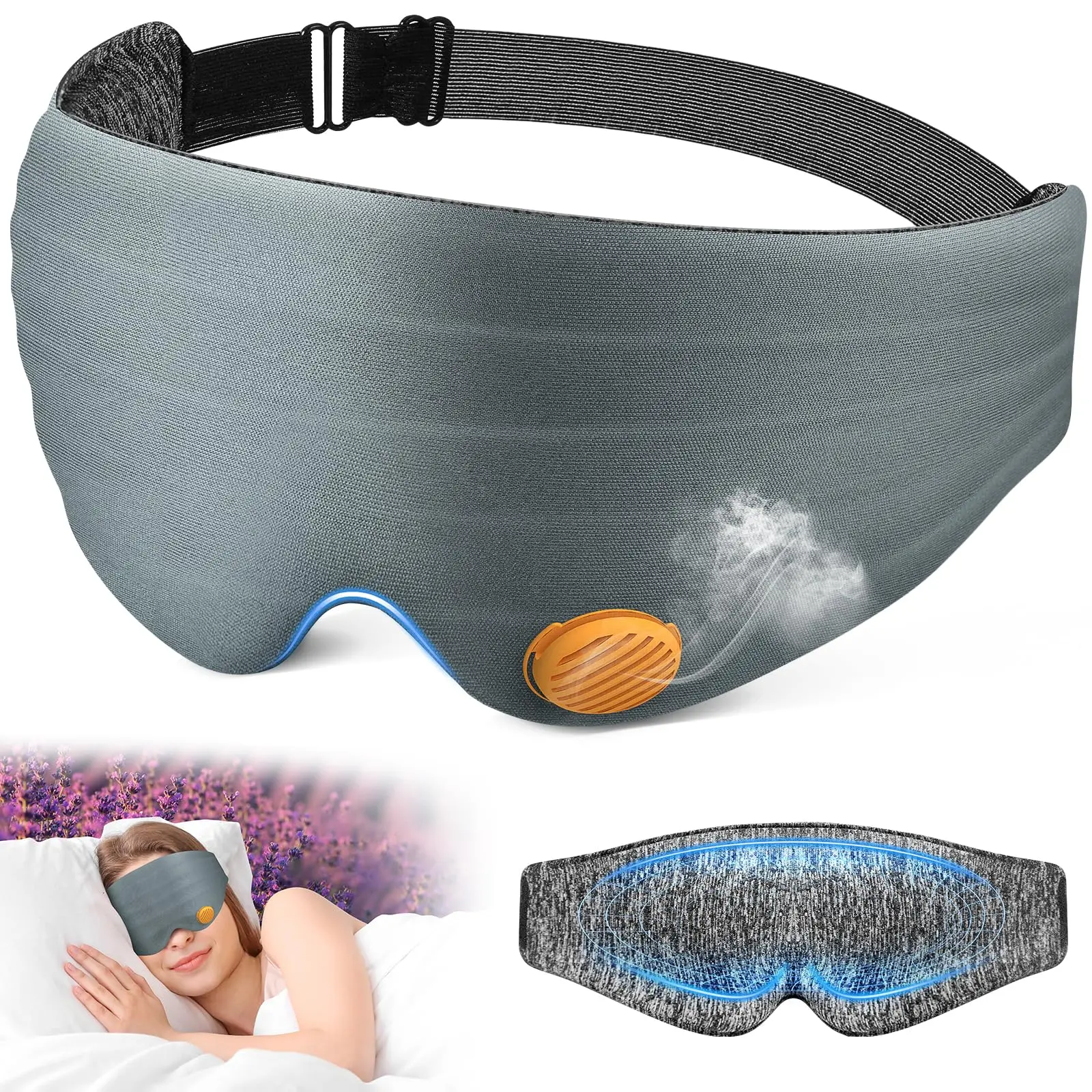 Sleep Mask for Deep Sleep Aid, 3D Contoured Silk Blend with Lavender Aromatherapy, Total Blackout Coverage, Washable Care for Travel, Grey, 3D Contour Hugs Different Face Shapes, Ergonomic Shape Supports Eye Movement, Sleeping Mask Strap