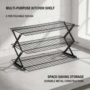 Holiday Baking 4-Tier Collapsible Cooling Rack - Foldable Black Metal Baking Stand, Perfect Gift for Baking Lovers, Christmas, Thanksgiving & Home Party Use