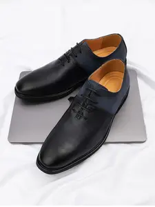 Men's Formal Business Lace-Up Leather Shoes, Fashion Spliced Oxford Shoes, Stylish Men's Dress Shoes for Work & Casual Wear, PU Leather Shoes
