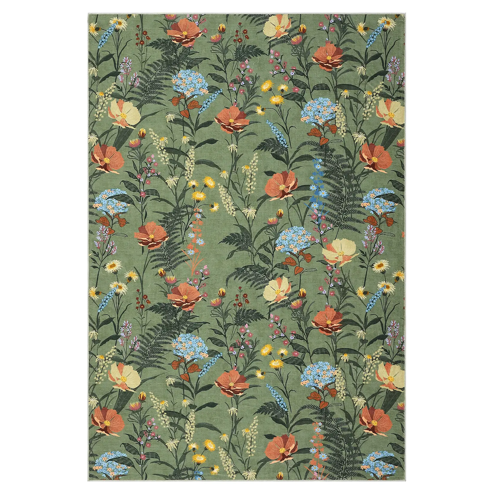 5x7 ft Low-Pile Pearl Velvet Green Rectangular Foldable Floral Area Rug - Modern, Washable for Hallway, Bathroom Entryway, Tub Area Rugs, Floral Area Rugs
