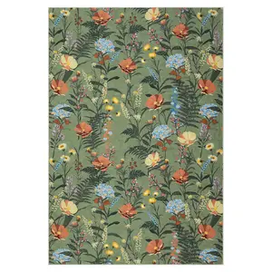 9x12 ft Pearl Velvet Green Rectangular Modern Floral Low Pile Contemporary Indoor Area Rug, Foldable Washable Rug for Hallway, Bathroom, Contemporary Rugs