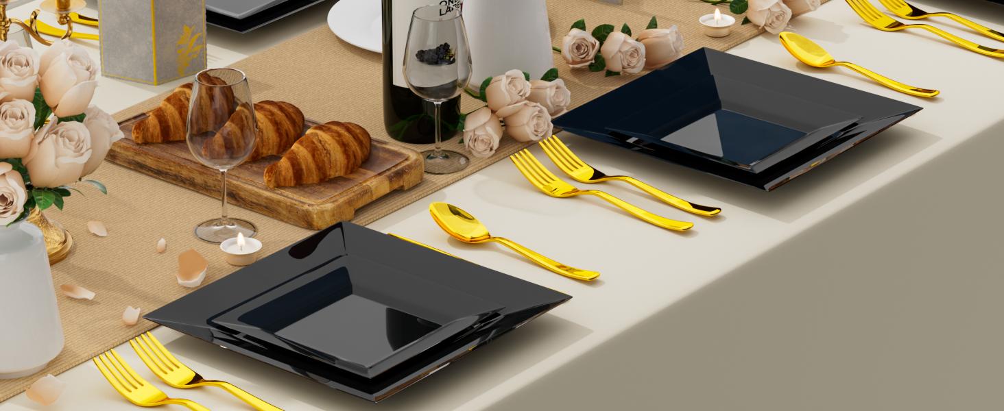 60 Pack Disposable Square Plastic Plates - Heavy Duty Dinner (9.5") & Dessert (6.5") Plates - Fancy for Wedding, Holiday, Birthday 60 Pack Disposable Square Plastic Plates - Heavy Duty Dinner (9.5") & Dessert (6.5") Plates - Fancy for Wedding, Holiday, Birthday