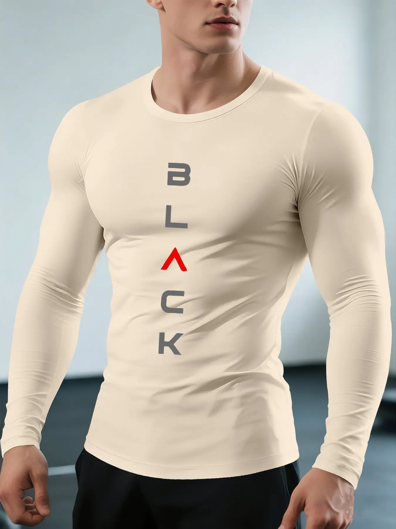 Men's Sporty Long Sleeve T-Shirt, Print, Fitted H-Type, Spring & Fall, Breathable Workout Top, Fitness Top, Daily Training Apparel, Athletic Gym Shirts, Gym Graphic Tee, Breathable Athletic Top