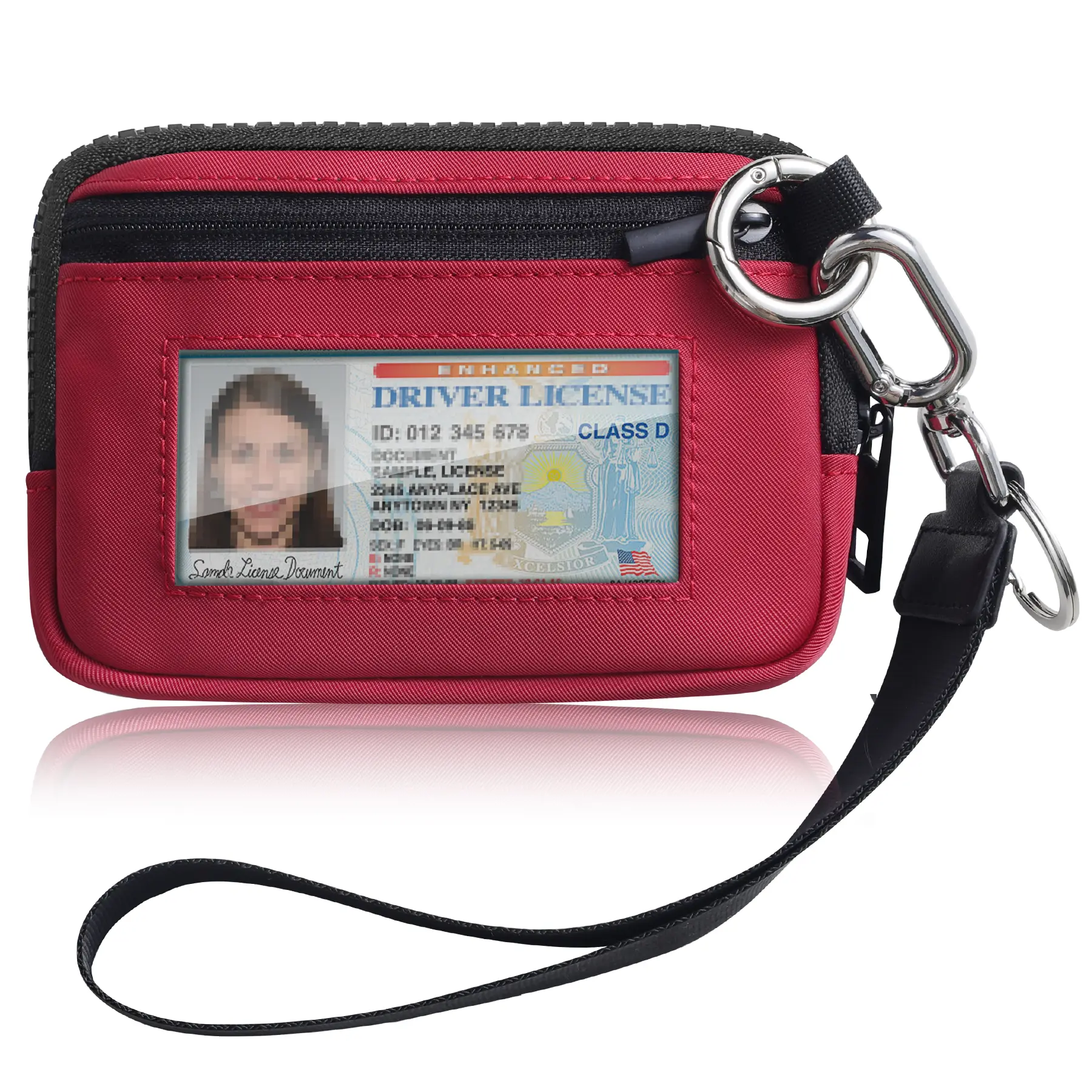 Small Wallet for Women Men, RFID Blocking Zipper Wallet with ID Window, Keychain & Lanyard, Compact Travel Card Holder for Cash, Coins & Keys
