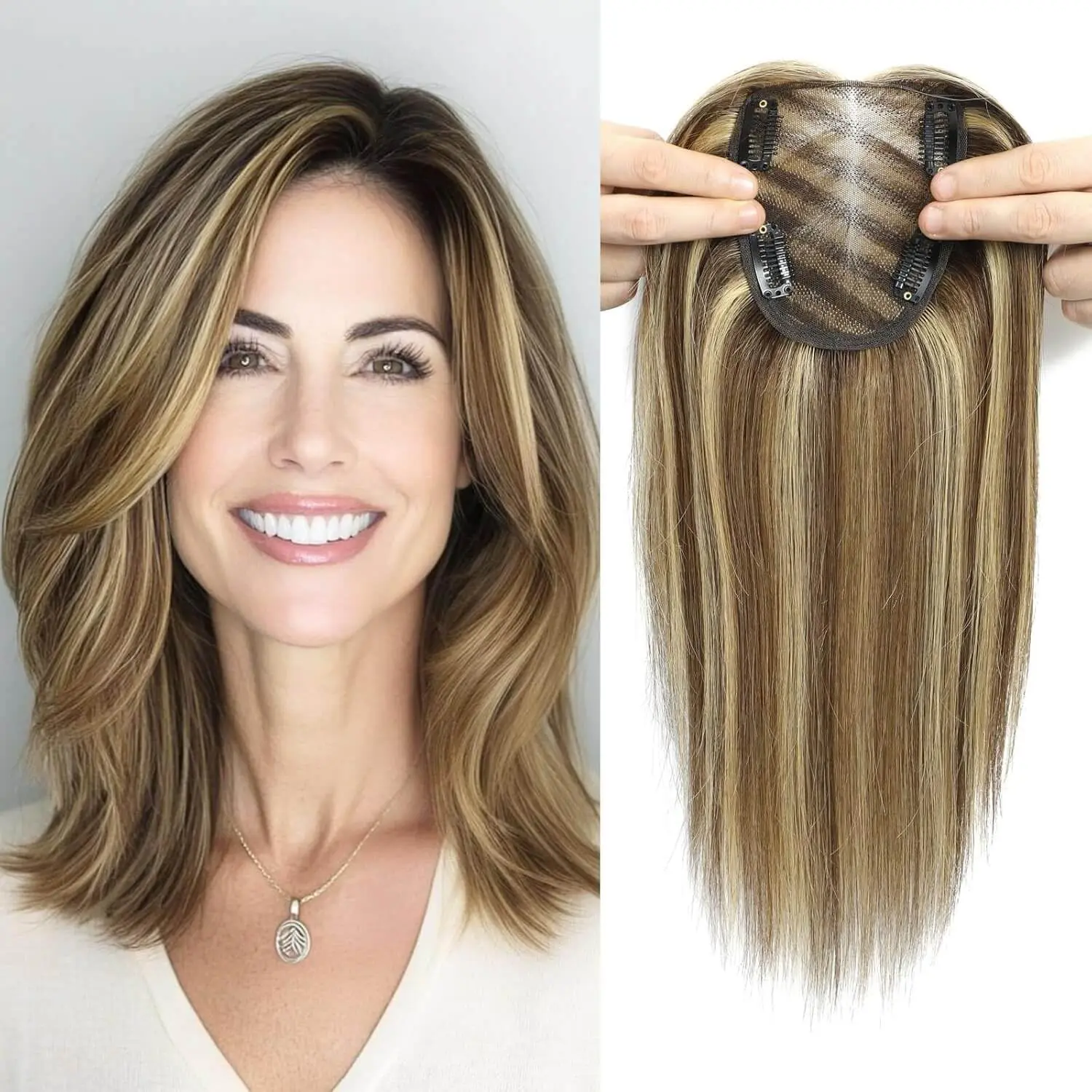 Vasilia Hair Toppers for Women Real Human Hair 10&14inch Hair Toppers for Women 100% Remy Human Hair Toppers Hair Pieces for Women Hair Toppers for Thinning Hair Breathable Swiss Base for Hot Day, Best Gift for Mom, Suitable for Daily Wear