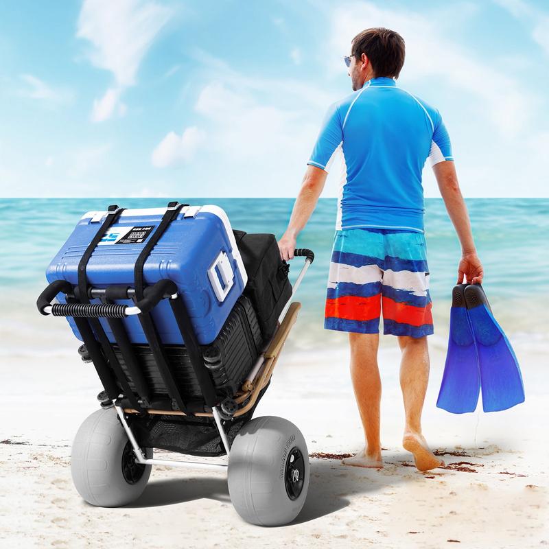 VEVOR Beach Dolly with Big Wheels for Sand, TikTokShopBlackFriday, 29.9" x 15.4" Cargo Deck, w/ 12" BIG Wheels, 165LBS Loading Capacity Folding Sand Cart & 27" to 44.7" Adjustable Height, Heavy Duty Cart for Beach VEVOR Super Brand Day