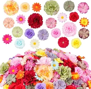210 Pcs Mini Silk Flower Heads Small Fake Rose Daisy Faux Flowers Bulk for Crafts Artificial 3D Loose Fabric Flowers Heads Sunflower Bulk for Wedding Hair Cap Dresses Decorations