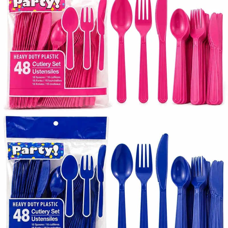 48-Piece Heavy-Duty Plastic Cutlery Set - Disposable Forks, Spoons, Knives, Tableware for Halloween Party, Party Favor, Birthday Celebrations