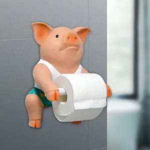 Pig Funny Toilet Paper Holder Towel Holder Wall Mounted Animal Figurine Toilet Roll Organizer Roll Dispenser for Kitchen Home Kesoto bathroom accessories