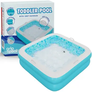 Inflatable Baby Swimming Pool 34” with Padded Floor, Grip Handle Bars, Drain Plug, Safe Mini Kiddie Pool for Babies, Toddlers 1–3, Ball Pit and Portable Baby Bathtub