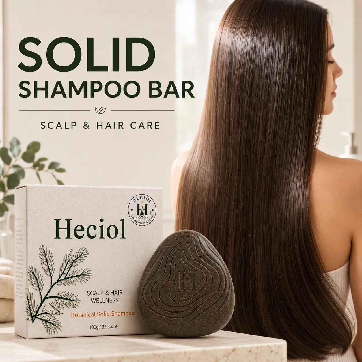 【HECIOL】 Herbal Solid Shampoo Essence – Scalp Detox & Weightless Root Lift for Fine, Oily Hair.For volumizing and strengthening hair