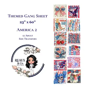 America 2 Themed DTF Gang Sheet, 23x60 in, 12 Adult-Size Ready-to-Press Transfers
