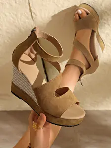 Women's Plus Size Wedge High Heel Sandals, Casual Outdoor Summer Fashion Shoes, Trendy Versatile Slip-On Sneakers, Comfortable Thick Sole Footwear