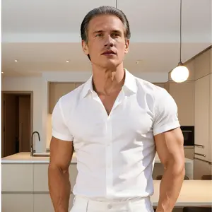 2026 Summer 3D Short Sleeve Shirt Men's Summer Solid Color Casual Half Sleeve Shirt Sports Training Fitness Quick Dry