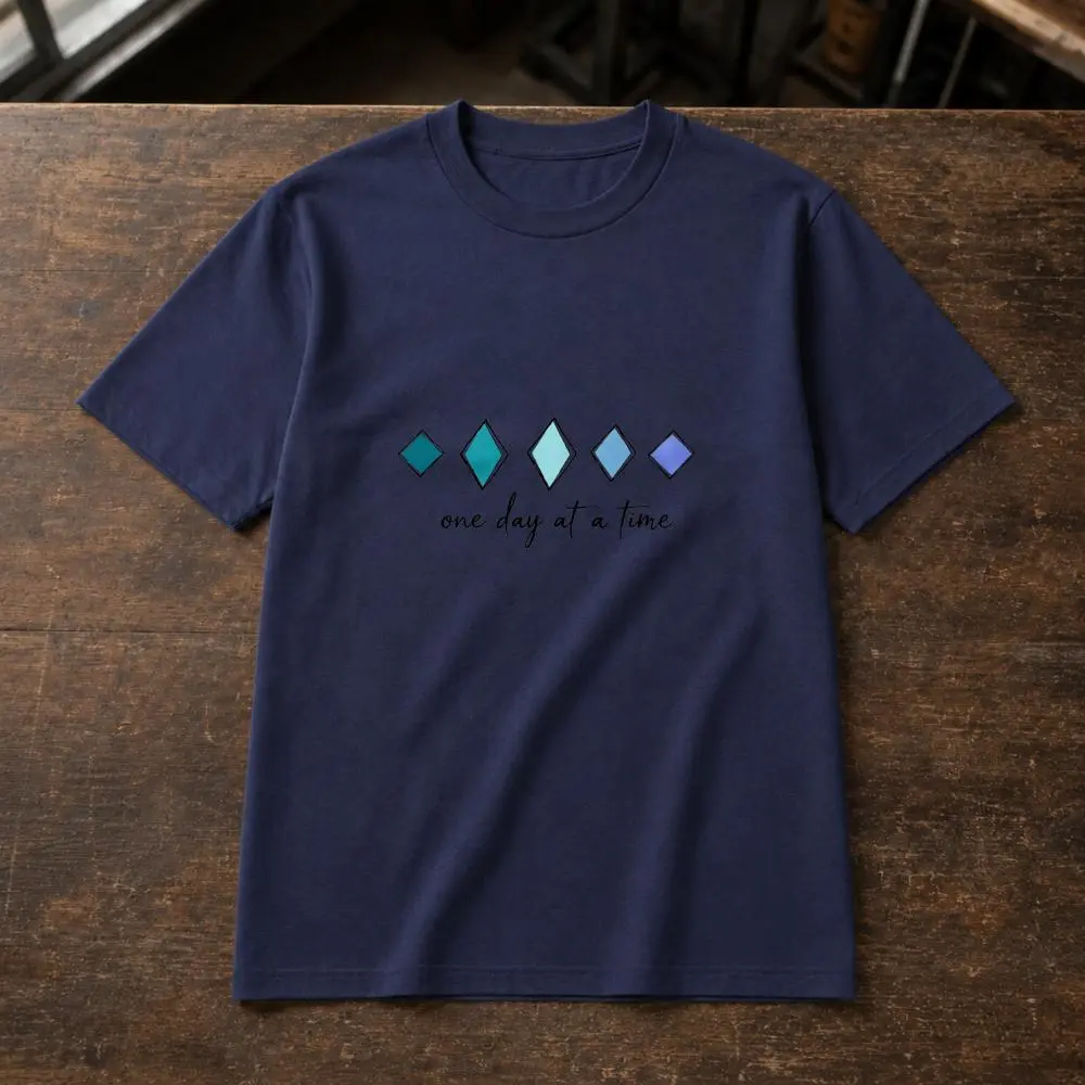 XTAUTO Minimalist Geometric Diamond Design Unisex T-Shirt One Day At A Time Quote Graphic Tee Casual Daily Wear Spring Summer Gift For Friends Family Recovery Support
