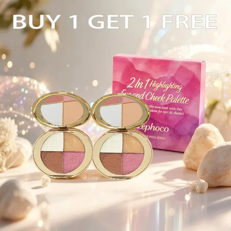 BOGO FREE! 4-in-1 Bronze & Blush Palette, Highly Pigmented Sheer Shimmer Eyeshadow Makeup Product for Sun-Kissed Glow, Radiance & Glossy Glowing Makeup, Makeup Products, 4In1 Eye+Cheek