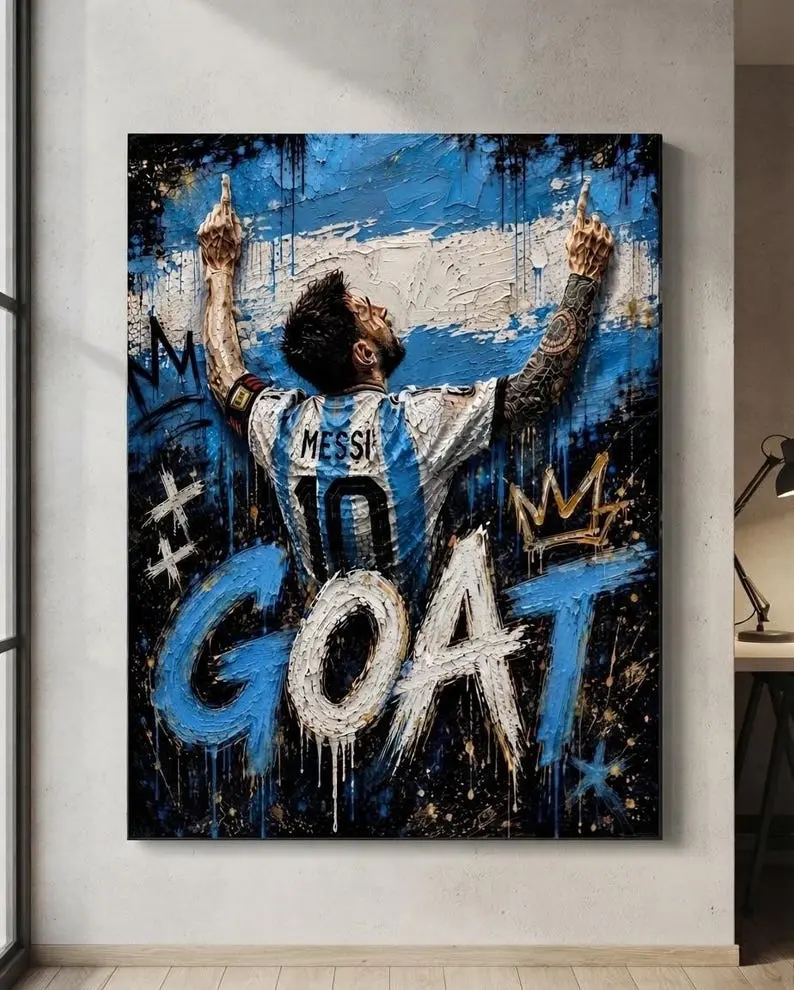 Lionel Messi , Argentina World Cup Celebration, Wrap, Wall Art Print, Kids Decor, Man Cave Gift, Sports Art