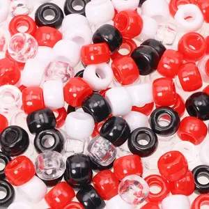 Pony Beads  200 count Assorted Color Plastic Small Loose Spacer Beads for Women Hair Braid and Necklace Bracelet  Crafts Making (Red, White, Black, Clear)