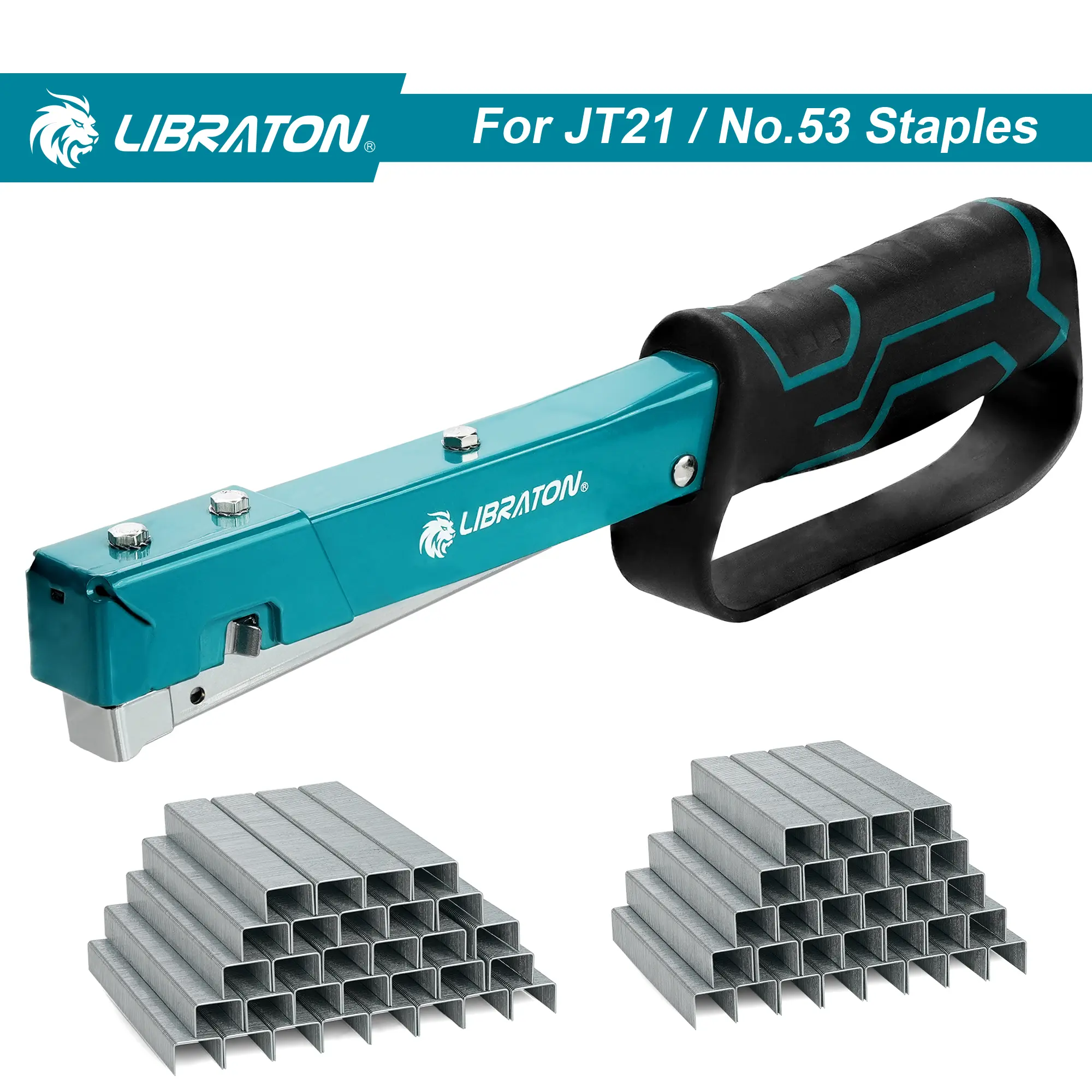 LIBRATON Heavy Duty Steel Body Staple Gun Hammer Tacker with 6000 JT21/No53 (5/16" & 3/8") Fasteners, Manual Sure-Grip Slap Tool Fits 1/4”, 5/16", 3/8" Sizes for Roofing, Outdoor Construction,toolupgrade Gifts FOR Men,Dads,Husbands