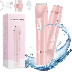 2 in 1 Electric Shaver, Waterproof Body Hair Groomer for Wet & Dry Use, USB Rechargeable Trimmer, Multifunctional Facial Hair Remover for Women, Hair Removal Trimmer, Cordless Trimmer