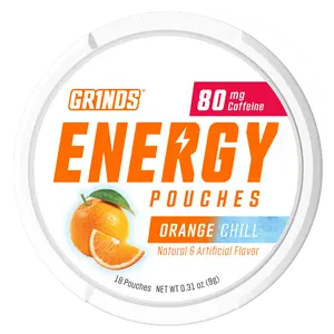 Grinds Orange Chill Energy Pouches | 80mg Clean Caffeine | Sugar-Free No Crash | Citrus Energy Boost | Caffeine Pouches