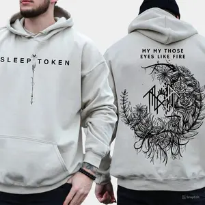 Sleep Token Hoodie, My My Those Eyes Like Fire Graphic, Floral Moon Metal Band Merch, Unisex Gothic Pullover, Rock Fan Gift, Beige Top