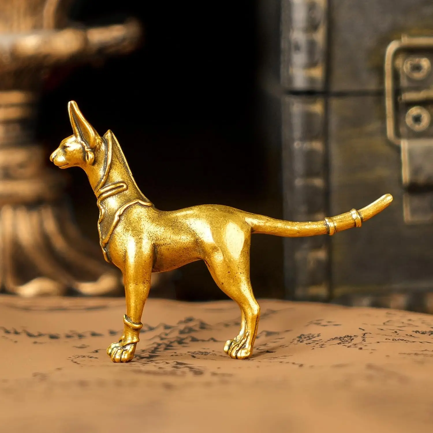 Retro Egyptian  Sculpture -  Solid Brass Bastet Statue in Divine Pose, Hand-Patinated Occult  Decor,  Mythology Collectible for Book Lovers,   for Wicca & Pagan Altars