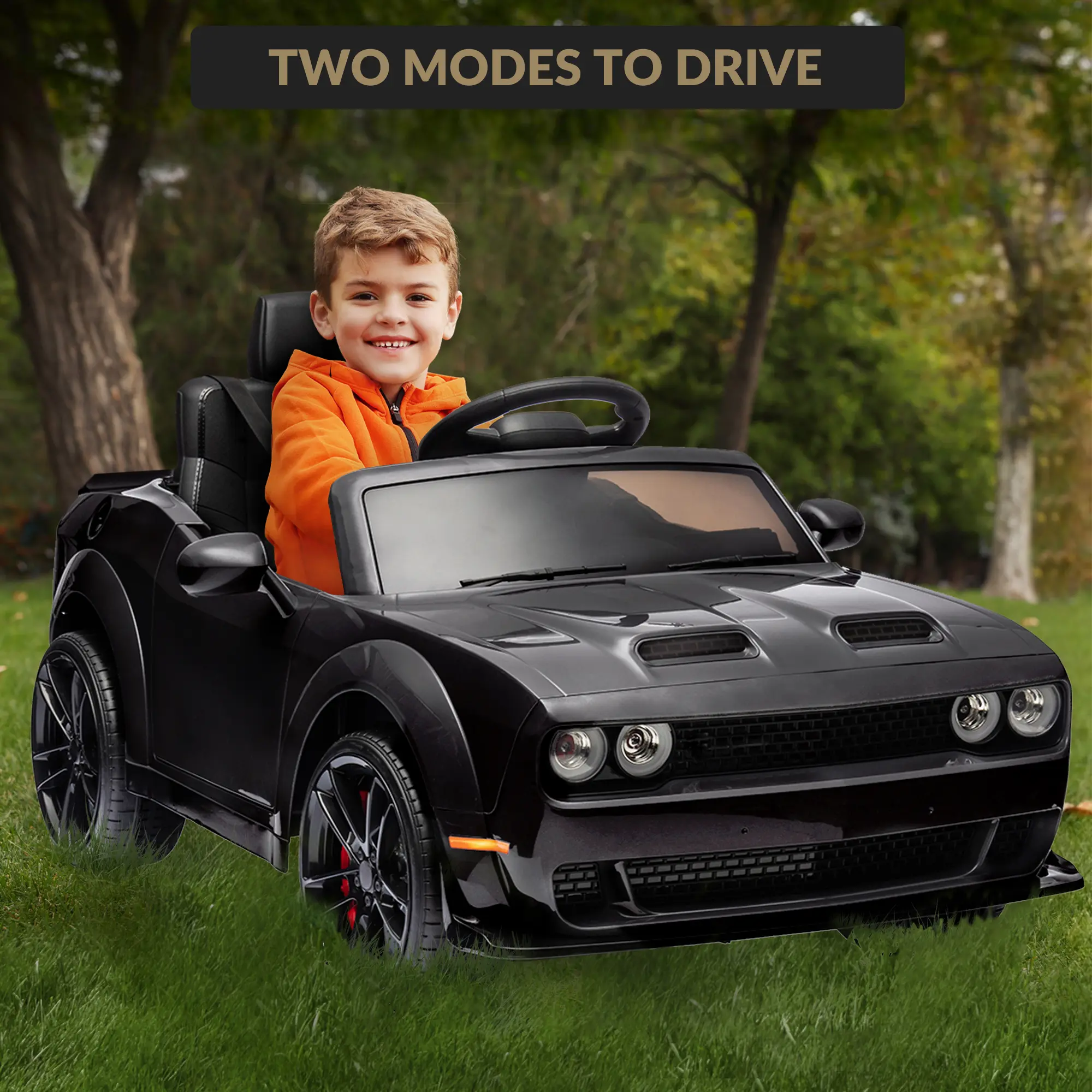 Garvee Ride On Car for Kids, 12V Dodge Challenger Car, Battery Powered Electric Vehicle, Toddler Ride On Toy with Remote Control, Music, LED Lights
