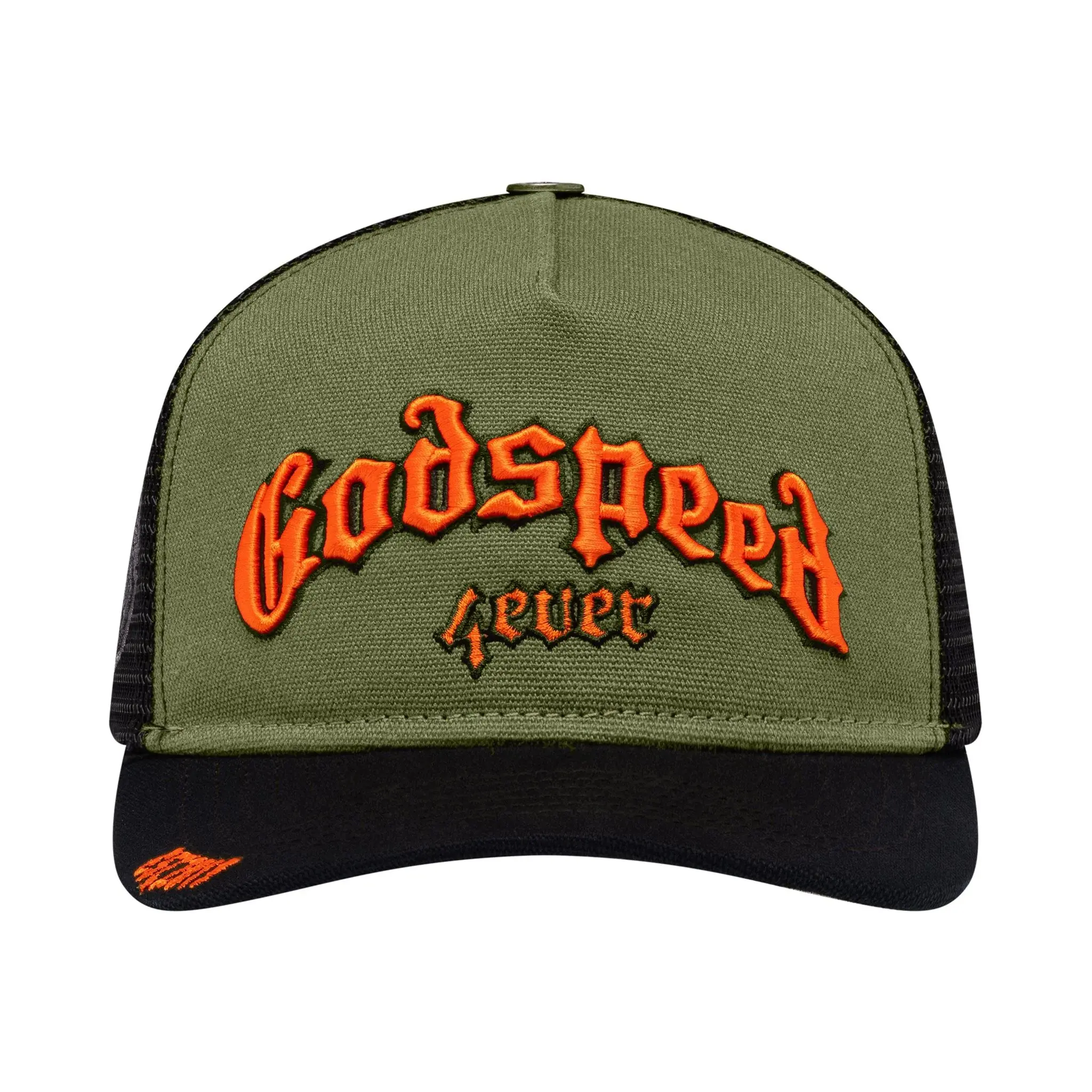 GODSPEED FOREVER TRUCKER HAT Unisex Structured Front Panel with Bold Logo Breathable Mesh Back Adjustable Snapback Premium Embroidered Details Iconic Style