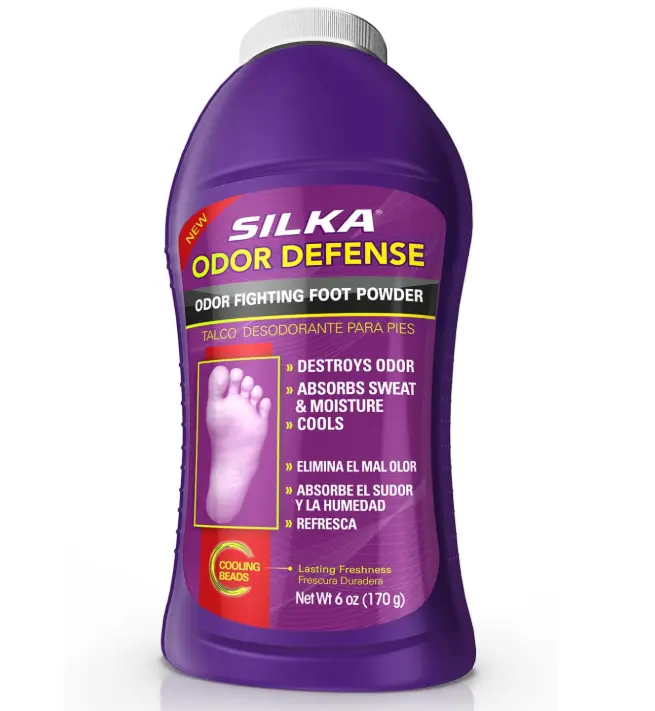 SILKA Odor Fighting Foot Powder & Shoe Deodorizer with Corn Starch Powder, Talc & Cooling Beads for Lasting Freshness, Absorbs Sweat & Excess Moisture, 6 Oz