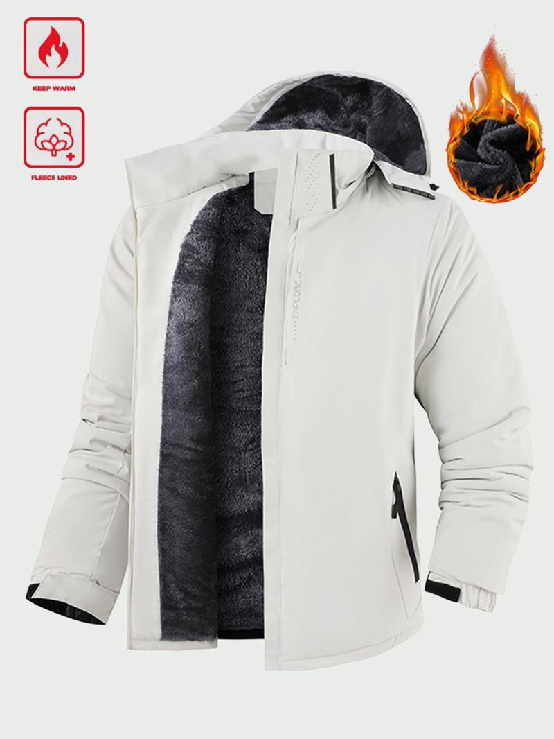Men's Winter Outdoor Waterproof Windproof Fleece Lined Hooded Jacket - Thick Warm Coat; Features an Adjustable Drawstring Hood & Full Zip Front Closure; Perfect for Various Activities Such as Hiking, Jogging, Fishing, or Just Casual Wear; A Must-Have Vers Men's Winter Outdoor Waterproof Windproof Fleece Lined Hooded Jacket - Thick Warm Coat; Features an Adjustable Drawstring Hood & Full Zip Front Closure; Perfect for Various Activities Such as Hiking, Jogging, Fishing, or Just Casual Wear; A Must-Have Vers
