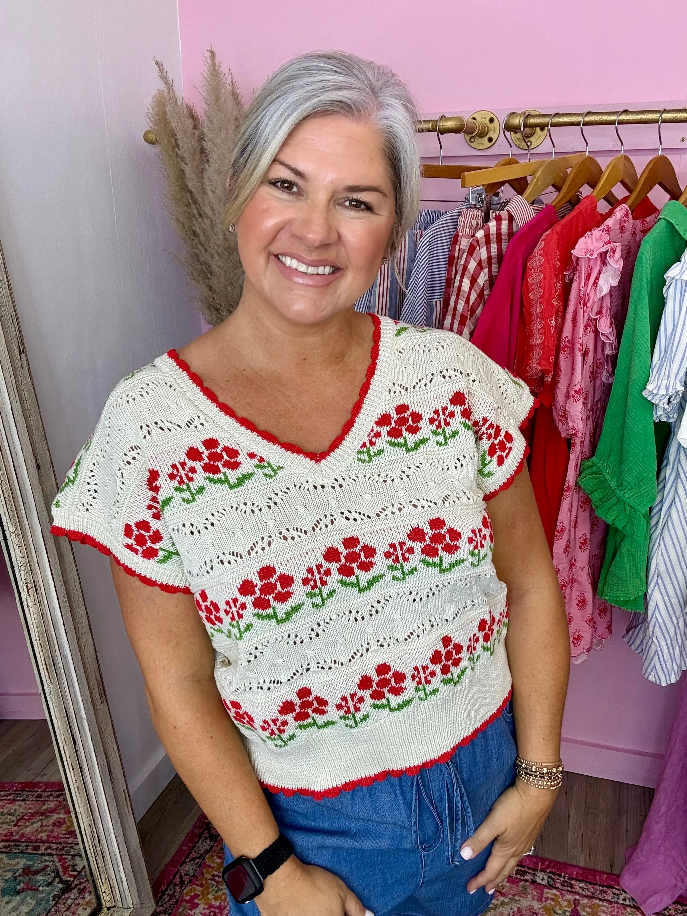 Floral Ivory Sweater Top