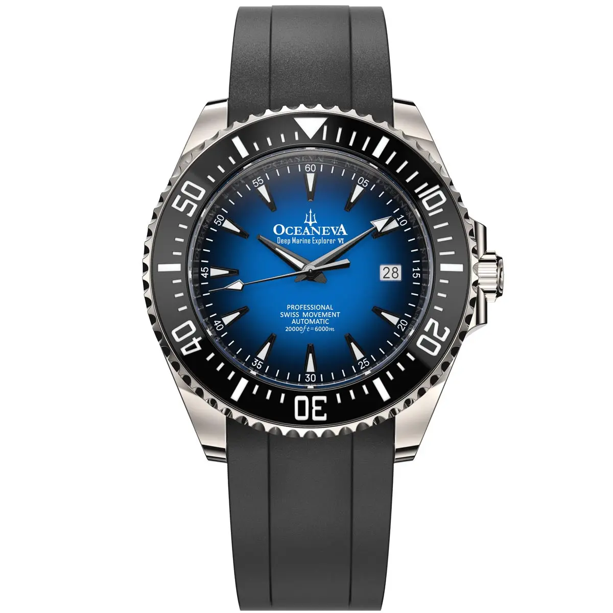 Oceaneva Deep Marine Explorer VI 6000m Automatic Watch – Grade 5 Titanium, Blue Burst Dial, Swiss Movement