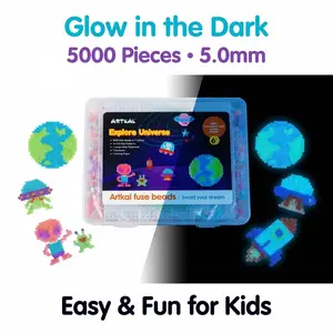 Beadora 5.0mm Fuse Beads Kit Glow in the Dark, Universe Galaxy DIY Craft, Transparent Pearl Iron Beads Set, Pixel Art Kit, Kids Educational Toy, Handmade Gift for Beginners