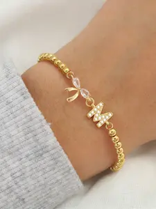 Women's Zirconia Initial Bow Bracelet, Beaded Adjustable Chain, Fashionable Bracelet, Casual Style Jewelry for All Seasons