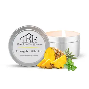 The Rustic House Pineapple + Cilantro 4oz Travel Tin - Candle with Pineapple & Coconut Scent for Freshening and Decor
