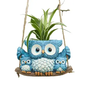 Owl Hanging Planters Owl-shaped hanging flower pots resin ornaments decorations